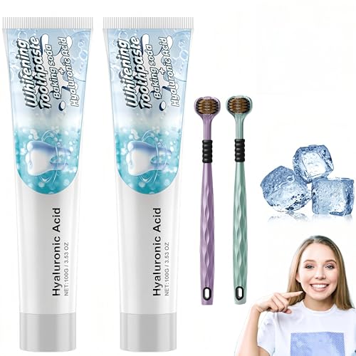 Set de pasta dental blanqueadora, pasta dental con ácido hialurónico, limpieza profunda y eliminación de manchas, suave y eficaz, aliento fresco y quitamanchas (2Piezas)