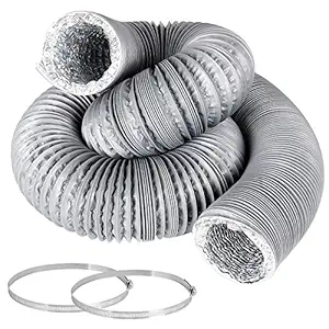 3 Inch 16 Feet Air Duct Flex Air Aluminum Foil Ducting Dryer Vent Hose HVAC Ventilation for Grow Tents, Dryer Rooms, Kitchen, 2 Clamps Included