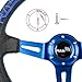 RASTP Universal Racing Steering Wheel,Deep Dish Steering Wheel Leather Embroidery 13.58”/345mm 6 Bolts with Horn Button Include Cable, Wrench,Blue