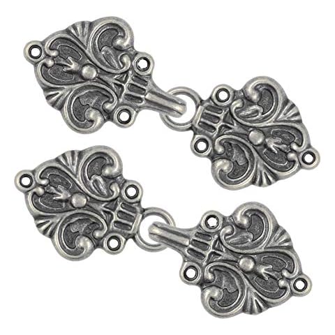 Bezelry 4 Pairs Fleur De Lis Cape or Cloak Clasp Fasteners. 70mm x 26mm. Fastened. Sew On Hooks and Eyes Cardigan Clip (Gray Silver) Cover
