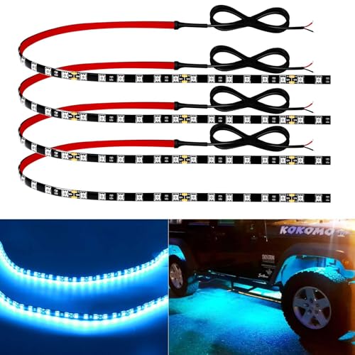 Car Led Strip Lights Motorbike Underglow Neon Interior Car Lights Connectable Ice Blue Led Light Strips 12V for Cars Interior Lights Boat Marine Trucks 4Pack(60cm/24' ice blue)