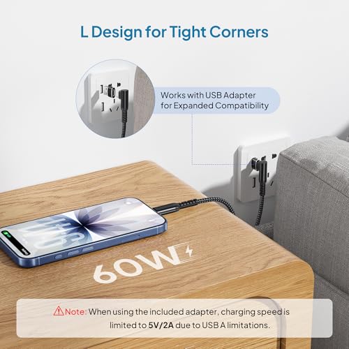 Image of Elebase USB Type C to C 100W Charging Cable 6.6FT with USB A Adapter,PD Fast Charger Cord for iPhone 16 15 Plus Pro Max,AirPods 4th,MacBook Mac,iPad 10 10th Air 4 5 Mini 6 6th Generation Right Angled