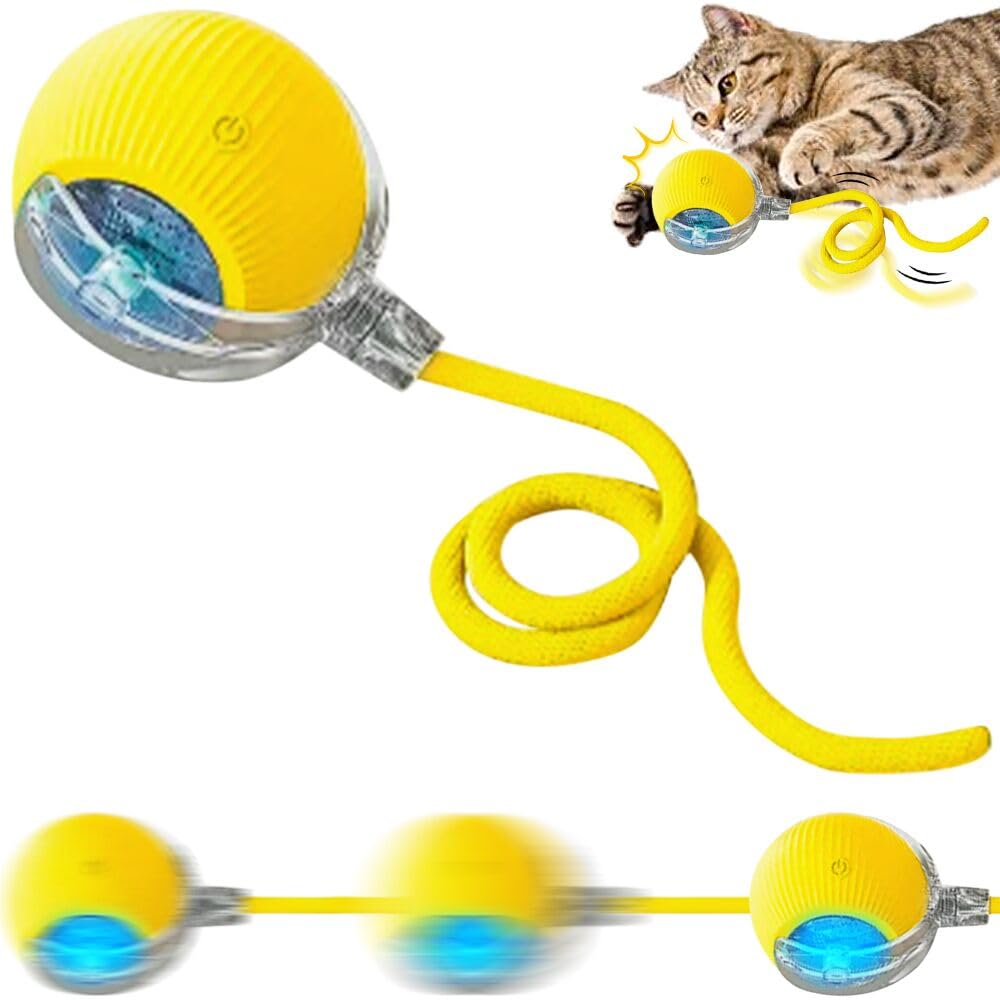 Nueva Pelota interactiva para Gatos, Juguete Interactivo para Perros, Pelota de Juguete Interactiva 360°, Bola de Rodadura automática Inteligente para Gato y Perro (Amarilla)