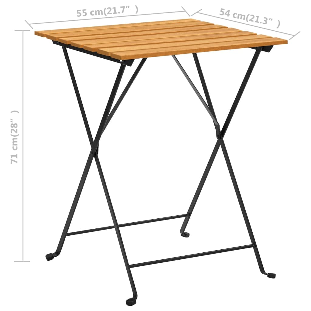 Tavolo da bistrot pieghevole in legno di acacia massiccio, 55 x 54 x 71 cm, tavolo da giardino con gambe in acciaio per stabilità, ideale per bevande e cibi all'aperto