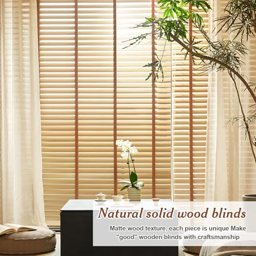 2" Slats Wood Blinds for Indoor Windows, Custom Wood Window Blinds, Wooden Venetian Horizontal Blinds & Shades for Indoor Windows, Office, Living Room, Bedroom