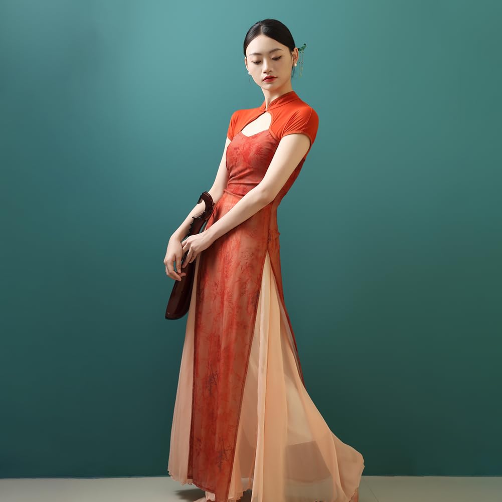 ROYAL SMEELA Set di Qipao Moderno per Donne,Abito Cheongsam Stile Cinese Donna, Top + Culotte