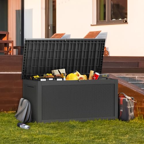 TARKARI 320 Gallon Lockable Resin Deck Box, Waterproof & UV-Resistant Outdoor Storage Box for Outdoor Cushion Storage, Garden Tools & Pool Accessories Storage, Black - Image 6