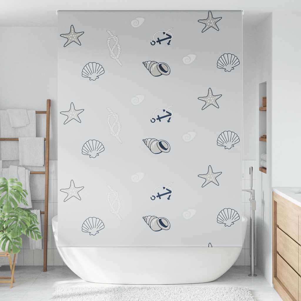 Duschrollo Bagno 160x240 cm PEVA Material Wasserdicht Montage Ohne Bohren Privatsphäre Design Seestern Muster Kinder Sicherheit