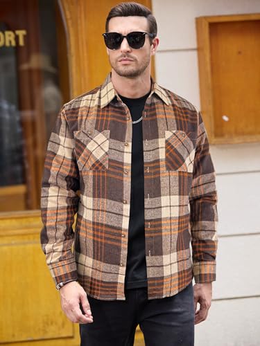 PLEPAN Mens Flannel Shirts Long Sleeve Regular Fit Lightweight Plaid Button Down Casual Shirt with Pockets3