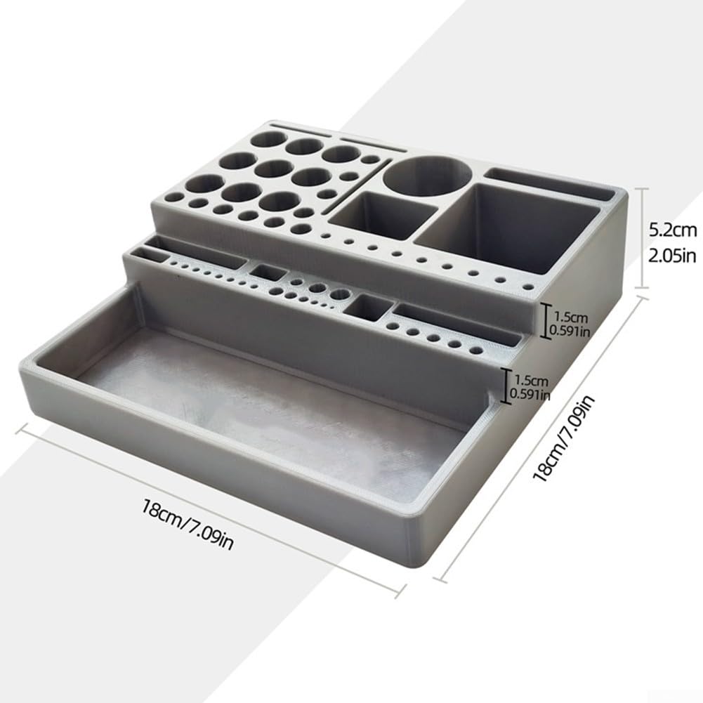 Fly Tying Tool Kit,Fly Tying Station Tool Organizer Storage Rack For Fishing Accessories, Multi-Grid Design Compact Plastic Holder For Desk Organization, Gray 18X18x5.2cm/7.1x7.1x2.1inch