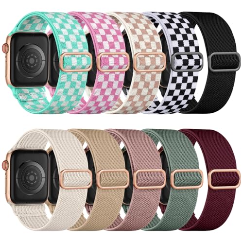 Image of Maledan 10 Pack Stretchy Solo Loop Compatible with Apple Watch Band 40mm 38mm 41mm 42mm 44mm 45mm 46mm 49mm Women Men,Soft Nylon Elastic Braided Strap for iWatch Series 11 10 9 8 7 6 5 4 3 2 1 SE Ultra