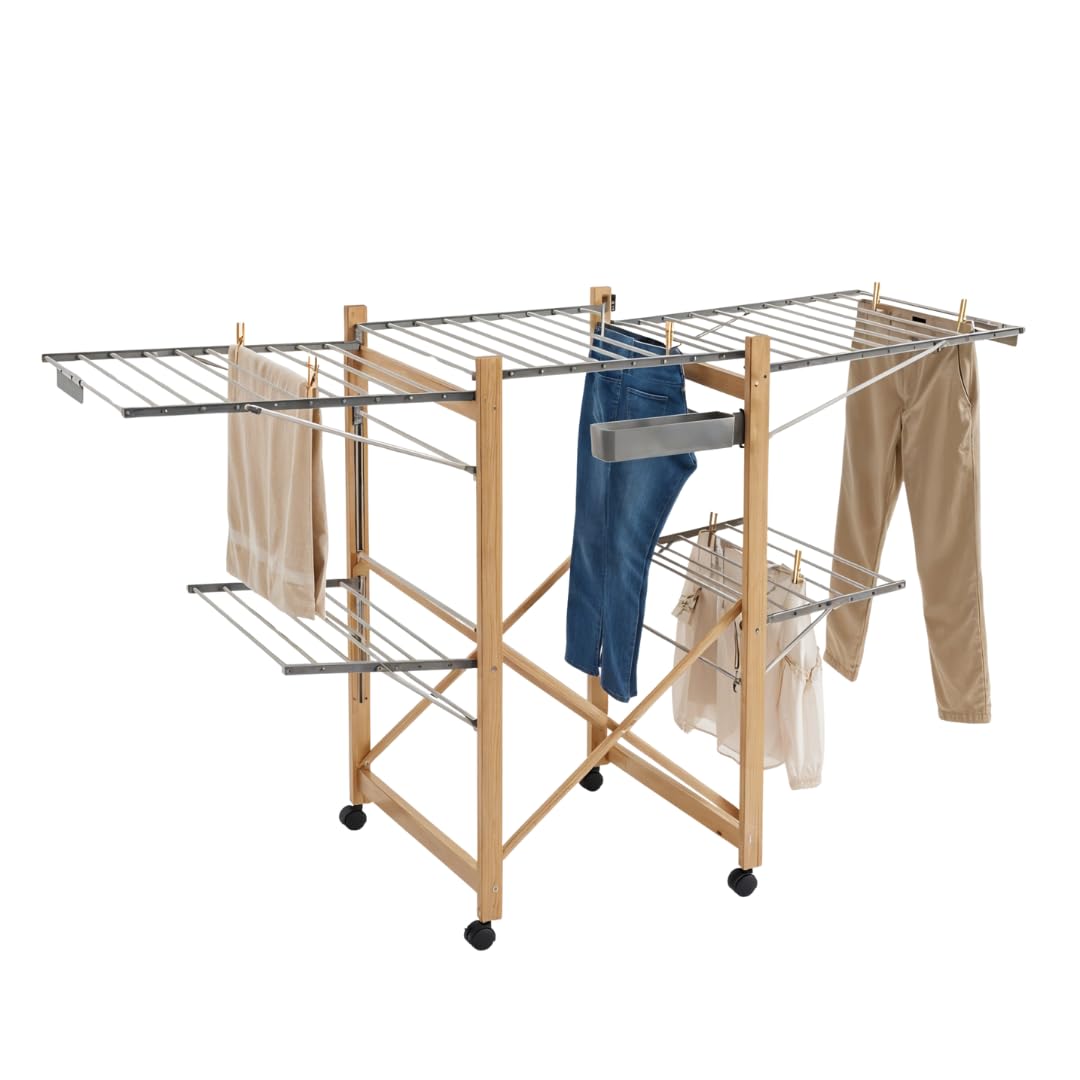 Séchoir à linge pliable XXL, 4 ailes latérales, maxi étendoir repliable et gain de place, 25 kg de linge, étendoir à linge intérieur et extérieur, 176 x 60 x 104 h cm, 4 roues pivotantes