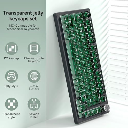 Image of dagaladoo Dark Green Clear Keyboard keycaps,Transparent keycaps 60 75 100 Percent,Crystal Jelly Key Cap Set,Shine Through Key caps.,Cherry Profile Key caps for Mx Switches Mechanical Keyboard