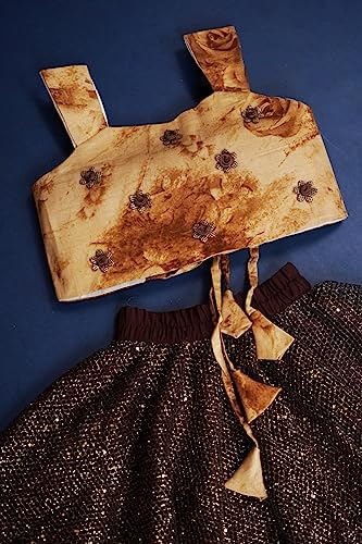 Image of ANNECA baby girl's designer rayon cotton modern crop top and naylon soft net knee lenth skirt clothing set