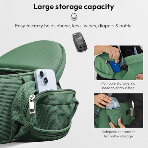 Image of StarAndDaisy 3-in-1 Baby Carrier for 0 to 3 Year Baby /Kangaroo Bag with Comfortable Soft Hip Seat /Baby Carrier /Sling - 3 Carrying Positions with 2 Storage Pockets (3 in1-Green)