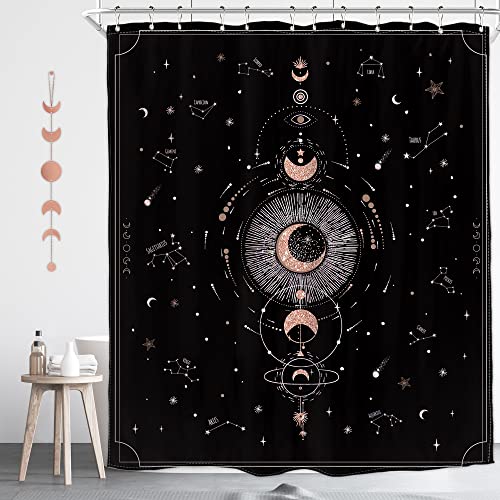 Homewelle Zodiac Constellation Shower Curtain Astrology 60Wx72L Inch Crescent Moon Phase Galaxy Celestial Gothic Mystic Mysticism Tarot Witch Aesthetic Cool Polyester Fabric Bathroom Bathtub