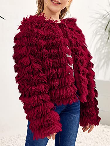 Image of Inorin Girls Open Front Cardigan Faux Fur Coat Warm Fuzzy Trendy Winter Vintage Parka Shaggy Party Outerwear Jackets Tops