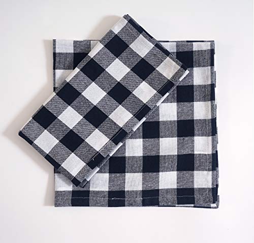 Image of FINGERCRAFT 100% Cotton Cloth Napkins Set of 12 - 20x20 Inch (50x50 cm) Reusable Soft & Absorbent Gingham Check Dinner Table Napkins (Black White Check, Set of 12)