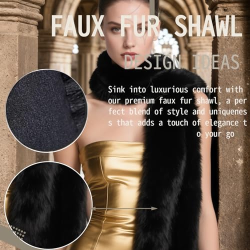 Long Women's Faux Fur Collar Scarf Wrap, All-season Party Fur Stole Warm Scarves Shawl Shrug Neck Warmer3