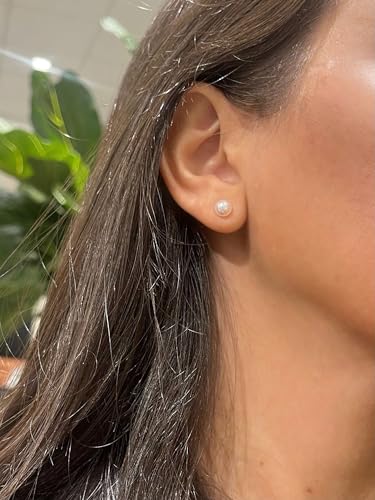 14K Gold AAA Round White Freshwater Cultured Pearl Classic Bridal Stud Earrings - Choice of Pearl Size2