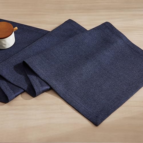 Image of ZeeMart Burlap Style Farmhouse Table Runners 36 Inches Long, Navy Rustic Woven Dining Table Runner for Everyday Use, 14x36 Inches, Navy