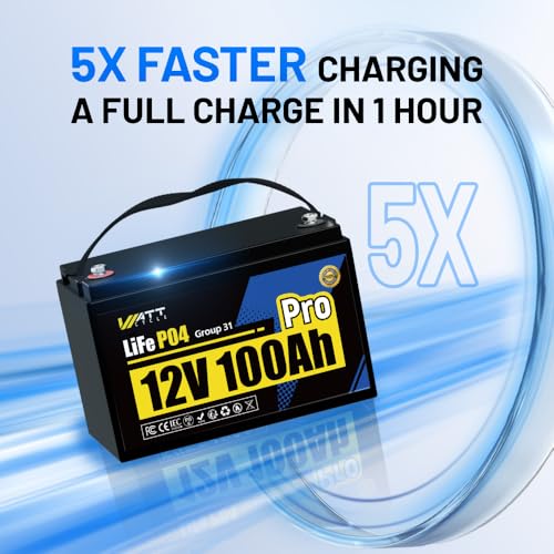 Image of WattCycle 12V 100Ah LiFePO4 Lithium Battery, 1.28kWh BCI Group 31, Built-in 110A BMS & Low-Temperature Protection, 15000+ Deep Cycles Lithium RV Batteries for Home Energy, Marine, Solar