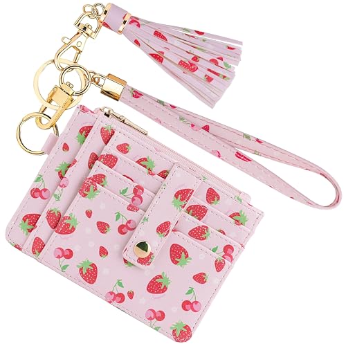 Image of KNGITRYI Small Wristlet Wallets for Women RFID Credit Card Holder Wallet Keychain Wristlet Wallet Credit Card Wallets for Women (Strawberry)