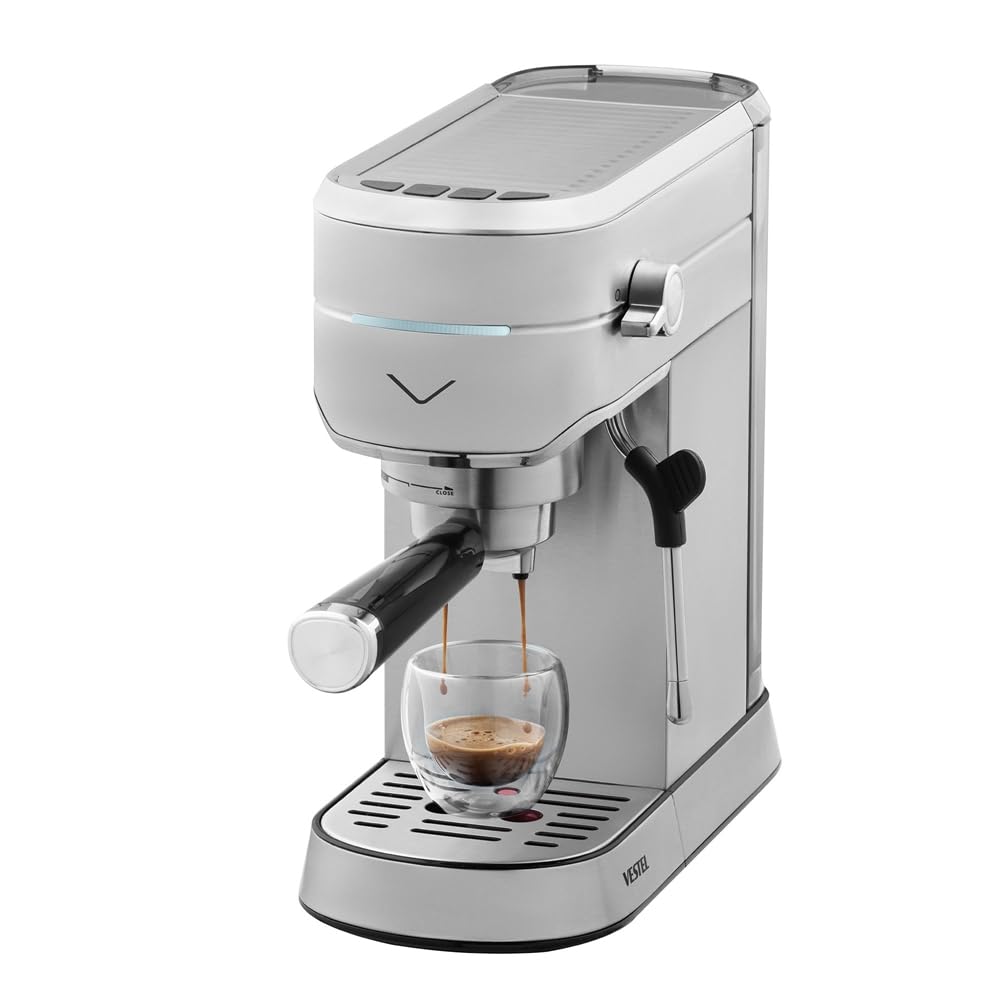 Vestel SESM5040 X Manuelle Espressomaschine 15 Bar Edelstahl Milchaufschämer 1,2L Wassertank Silber