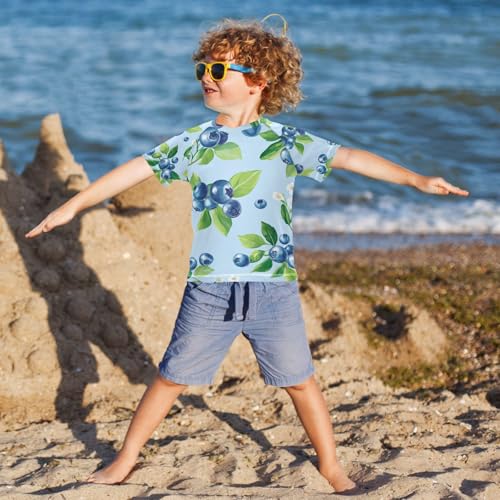 Boys Short Sleeve T-Shirts Blueberry Fruit Blue Rashguard Kids Swim Shirts Sun UPF 50+4