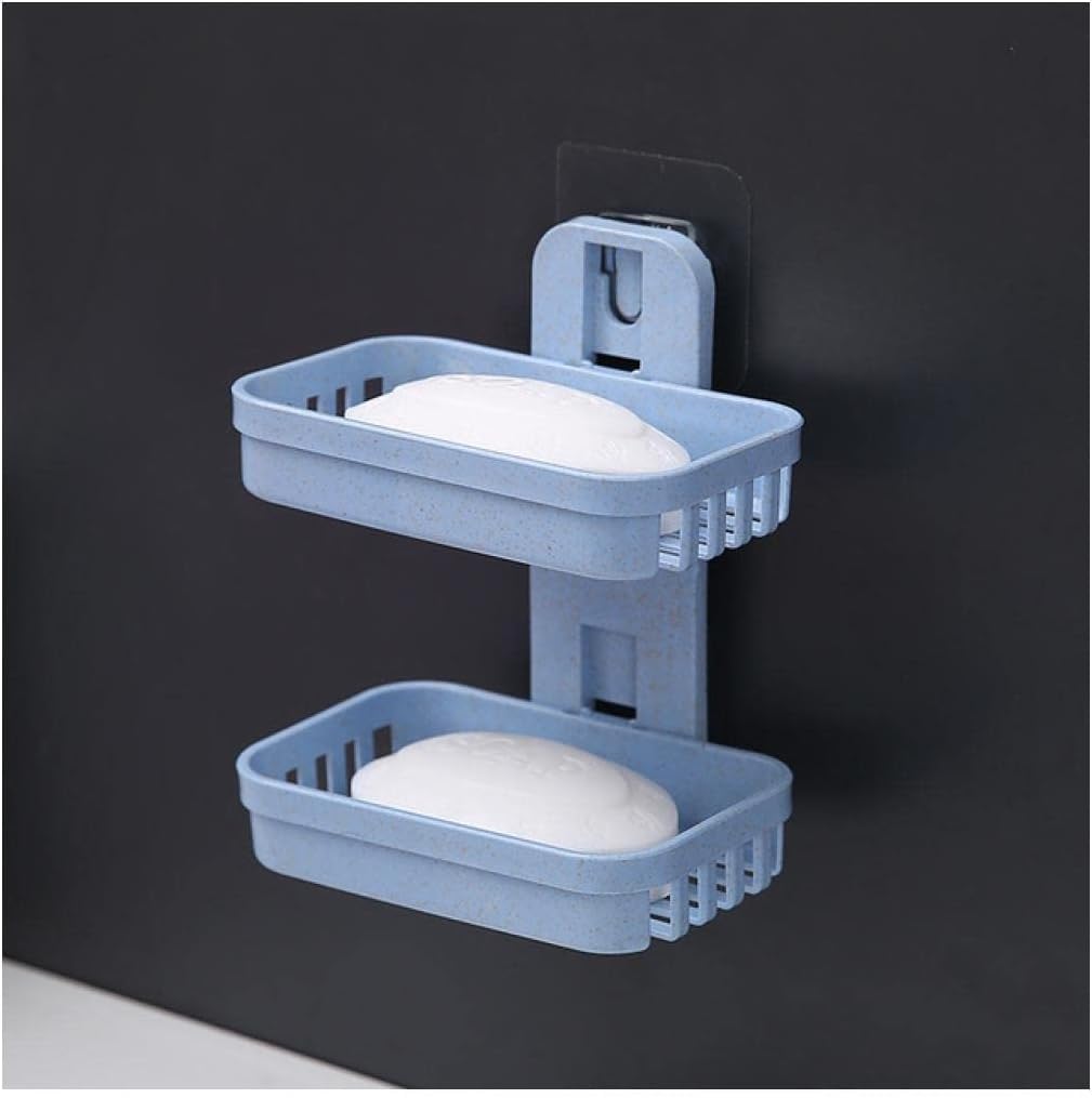 soap dish, Double No Punching Soap Box Sponge Storage Rack Shampoo Bar Holder Self Draining(E)