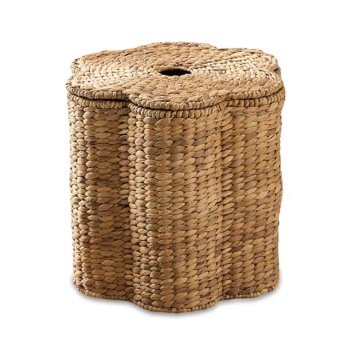 GRUGOODS Flower Wicker Laundry Hamper Basket with Lid 50L Hand-Woven Natural Water Hyacinth Rattan Baskets Home Decor and Organization for Living Room Laundry Play Room