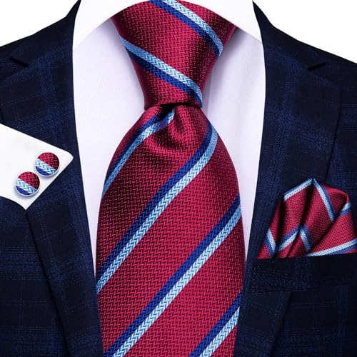 Image of Hi-Tie Men Ties Sets Silk Stripe Paisley Necktie Pocket Square Cufflinks for Business Wedding