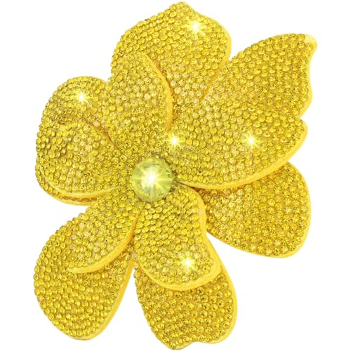 Merdia 3.74 Inches Rhinestone Camellia Flower Brooch Pins & Hair Clips for Women Elegant Created Crystal Lapel Pin Brooches Wedding Party Yellow