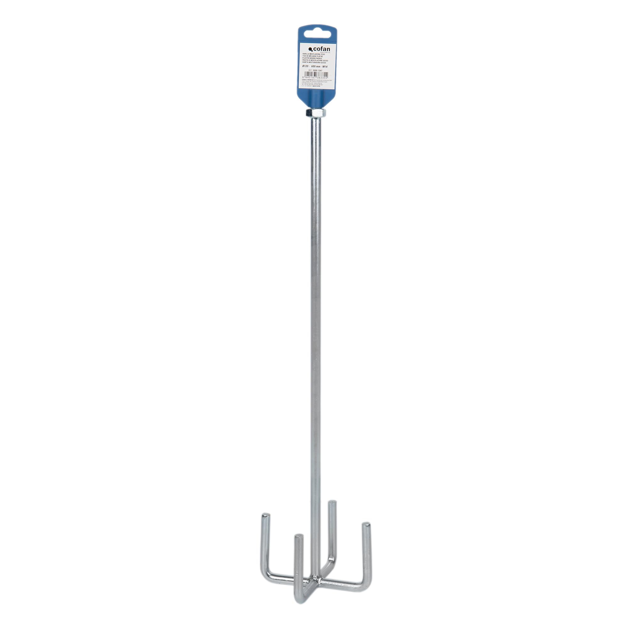 Cofan Varilla mezcladora yeso | Accesorio mezclador M14 | Adecuada para mezclar yeso o pintura | Medidas: Ø120 x 600 mm