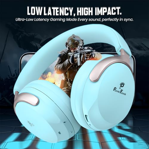 Image of PunnkFunnk Wireless Over-Ear Bluetooth Headphones - Deep Bass, Noise Isolation, Soft Cushioned Earcups, Foldable Lightweight Design, HD Mic for Gaming, Music & Calls (Blue)