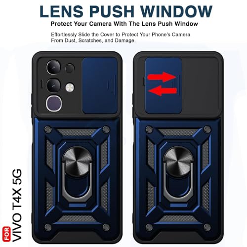 Image of AIBEX Back Cover for Vivo Y31 Pro 5G / Vivo T4X 5G / IQOO Z10X 5G | D10 Tough Armor Case | Sliding Camera Shield | 360 Protection | Kickstand Ring Holder | Military-Grade Shockproof Bumper Case