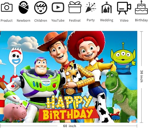 Fondo feliz cumpleaños para fiesta tema dibujos 60x40 pulg miniatura 2