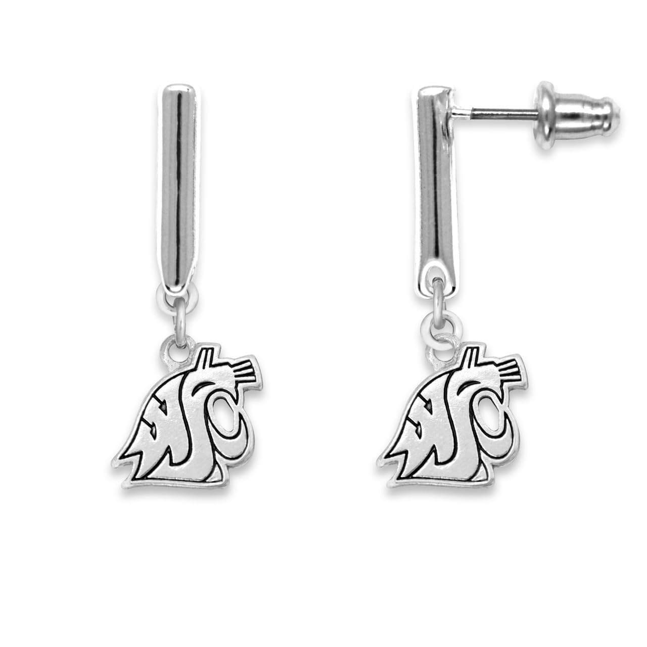 Washington State Cougars Silver Tilly Bar Earrings Licensed Gift WSU