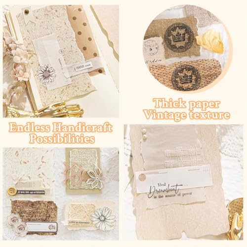 Image of ZIBUYU 168Pcs Handmade-Style Craft Paper (6 Designs), Vintage Textured Scrapbooking Papers Set, Embossed Floral Decorative Craft Paper sheets for Junk Journals, Scrapbooking, Collage & DIY