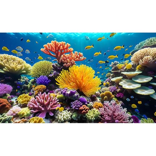 Image of Underwater World Aquarium Background Deep Ocean Sea Marine Life Terrarium Backdrop Various Corals and Tropical Fish Aquarium Backdrop Blue Undersea Sunbeams Fish Tank Background Decors 24x12in