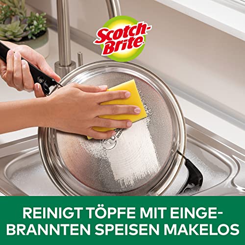 Scotch-Brite Schwamm Detailaufnahme der abrasiven gelben Scheuerseite bei Nahaufnahme.
