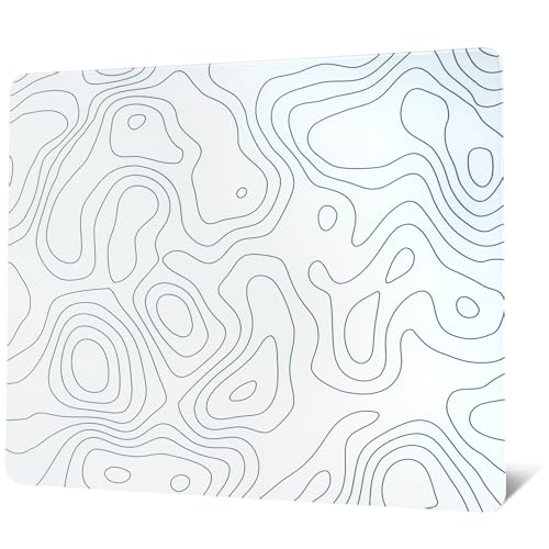 Glass Mousepad for Gaming, White Topographic Hard Gaming Mouse pad, Professional Large Mouse Mat 410mm*310mm, Special Glass Surface with Improved Precision and Speed