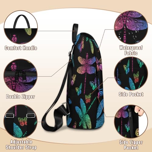 Colorful Dragonfly Butterflies Women's Anti Theft Backpack with Hidden Rear Compartment Adjustable Shoulder Straps Lightweight Daypack for Commuting Travel Gym Work3