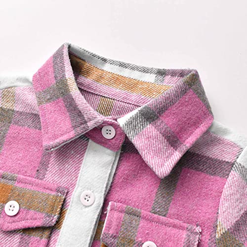 WOXIHUAN Camicia a Quadri per Bambini Ragazzi Flanella Giacca A Quadri Camicie Maniche Lunghe con Bottoni in Flanella Morbida Giacca Cappotto Camicia a Plaid Moda 1-10 Anni