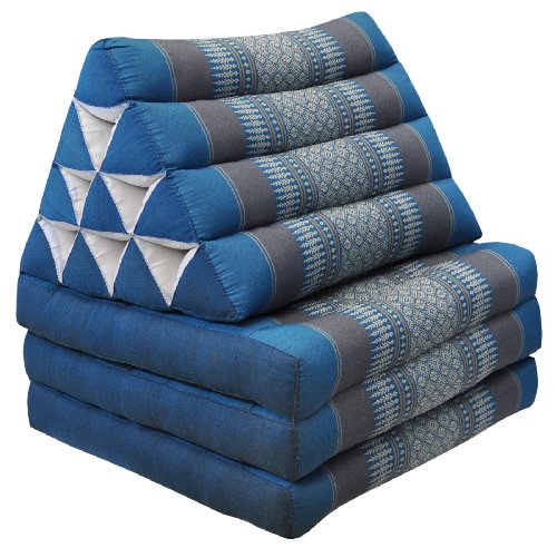 Wifash Colchón Thai 3 Pliegues, con cojín triángulo, Ocio, colchón, Kapok, Playa, Piscina, Fabricado en thailande, Azul/Gris (82603) Cover