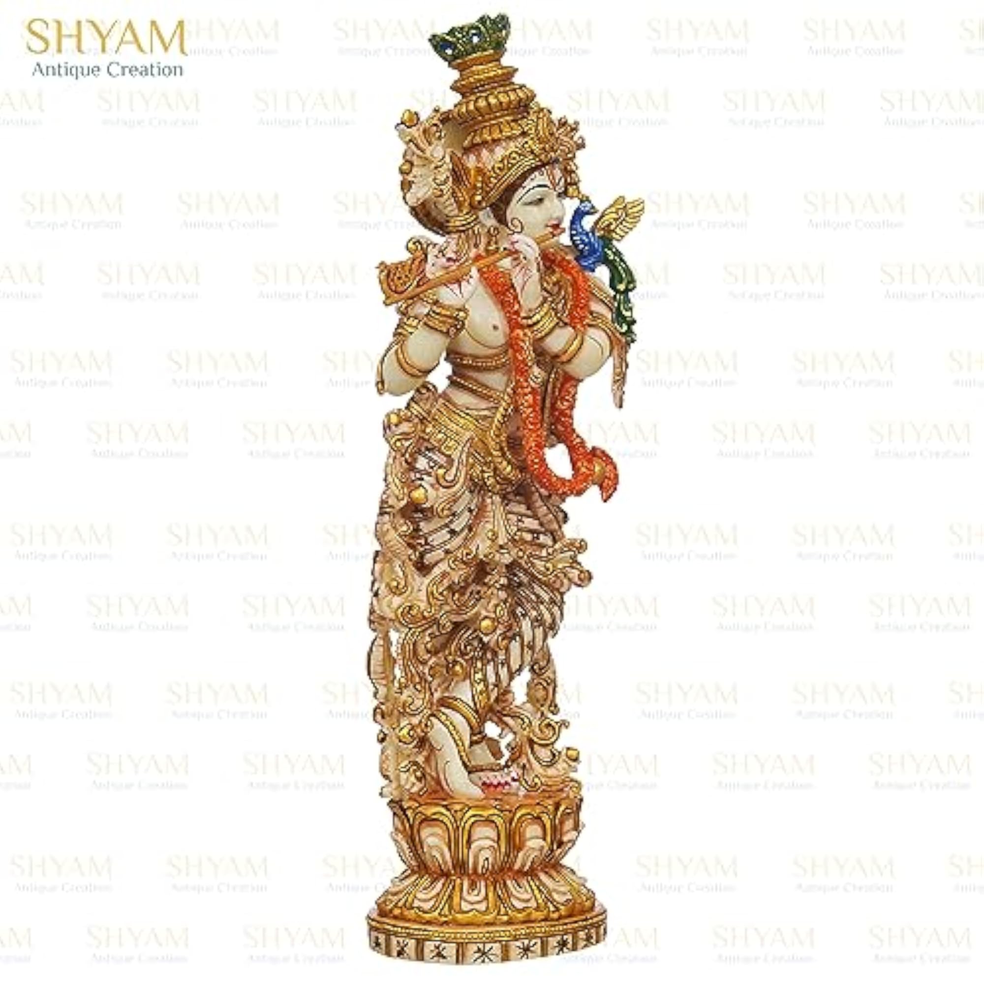 Marble Lord Shri Krishna Playing Flute Idol, 14" Big