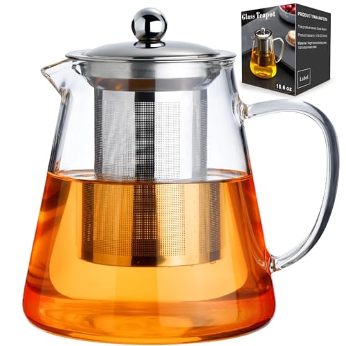 Baalaka Glass Teapot 18.6oz/550ml, Tea Pot with Removable Infusers for Loose Tea, Borosilicate Glass Tea Kettle Tea Maker Stovetop for Camping, Tea Infuser for Loose Leaf Tea Travel