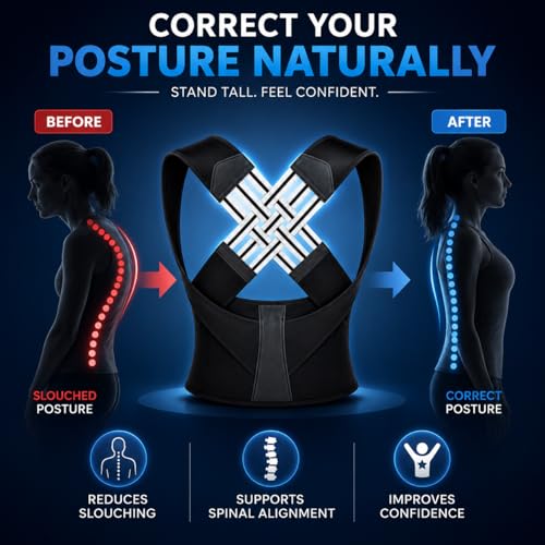 Image of PulGos Universal Size X-Cross Posture Corrector Belt for Men & Women | Adjustable Upper Back Brace for Shoulder & Back Support | Back Straightener for Spine Alignment & Clavicle Support for Unisex