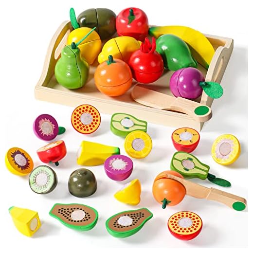 yoptote Frutas de Madera Cortar Frutas Surtido Verduras Juguetes Comida Madera Cocinas de Juguete para Niños Pascua Regalo Niña 2 3 4 5 Años