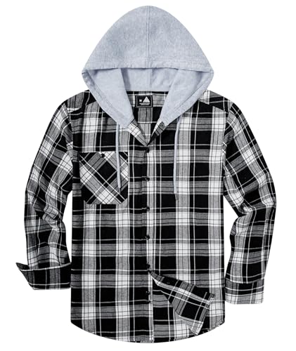 Image of Hooded Flannel Shirts for Men Plaid Long Sleeve Flannel Jacket Hoodies